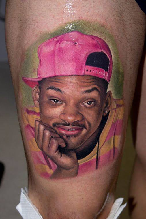 Will Smith Portrait Tattoo On Thigh