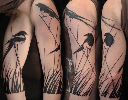 Abstract Bird Tattoo On Half Sleeve