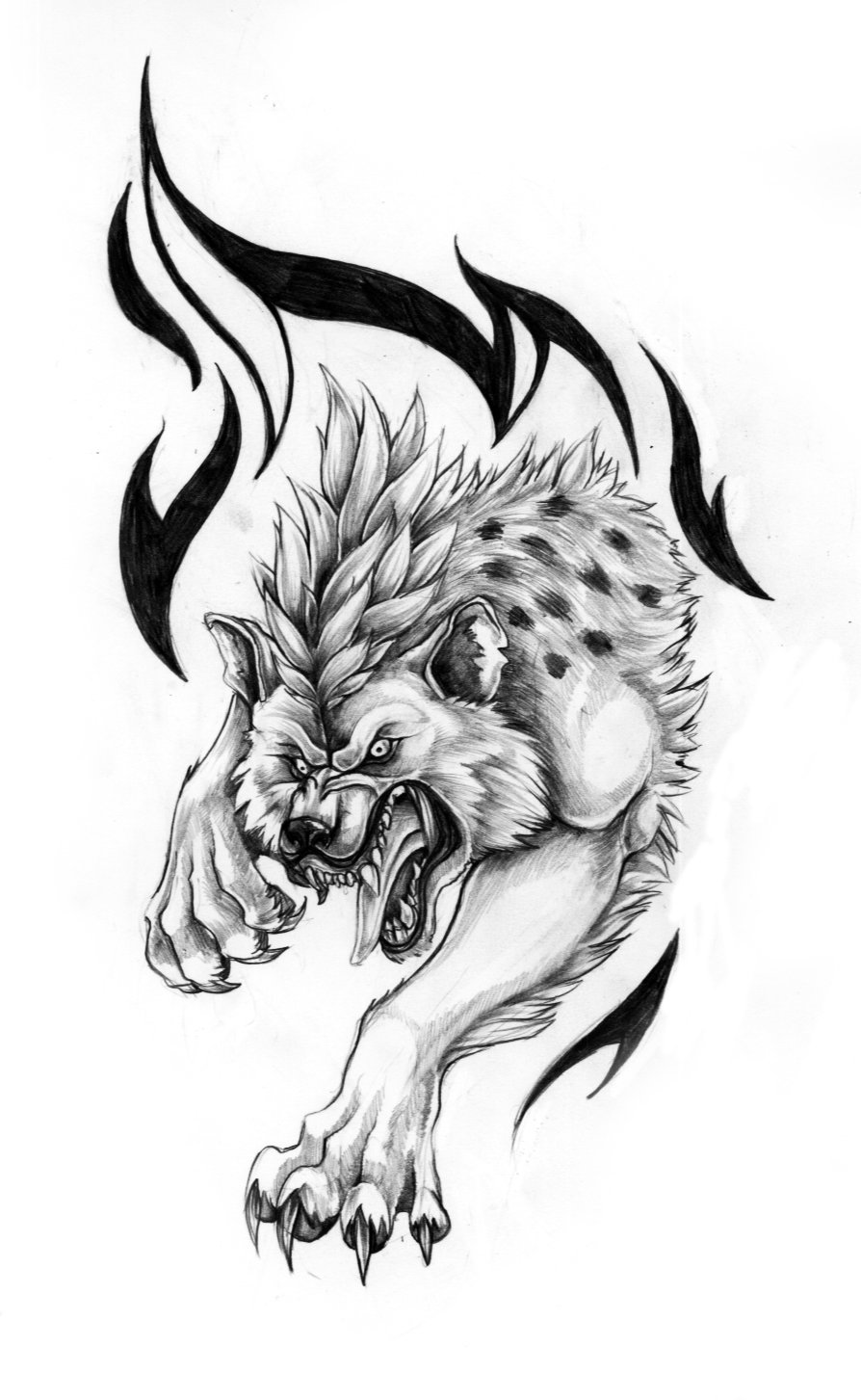 Aggresive Hyena Tattoo design by Nalavara