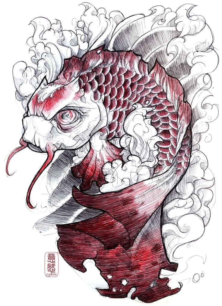 Amazing Koi fish tattoo stencil by fydbac