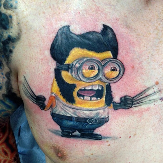 Angry Minion Tattoo On Chest