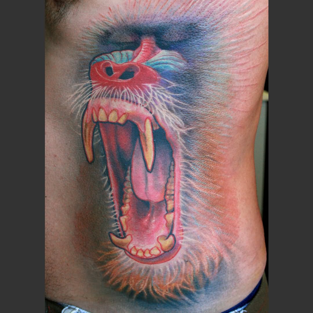 Baboon Tattoo On Rib Cage For Men