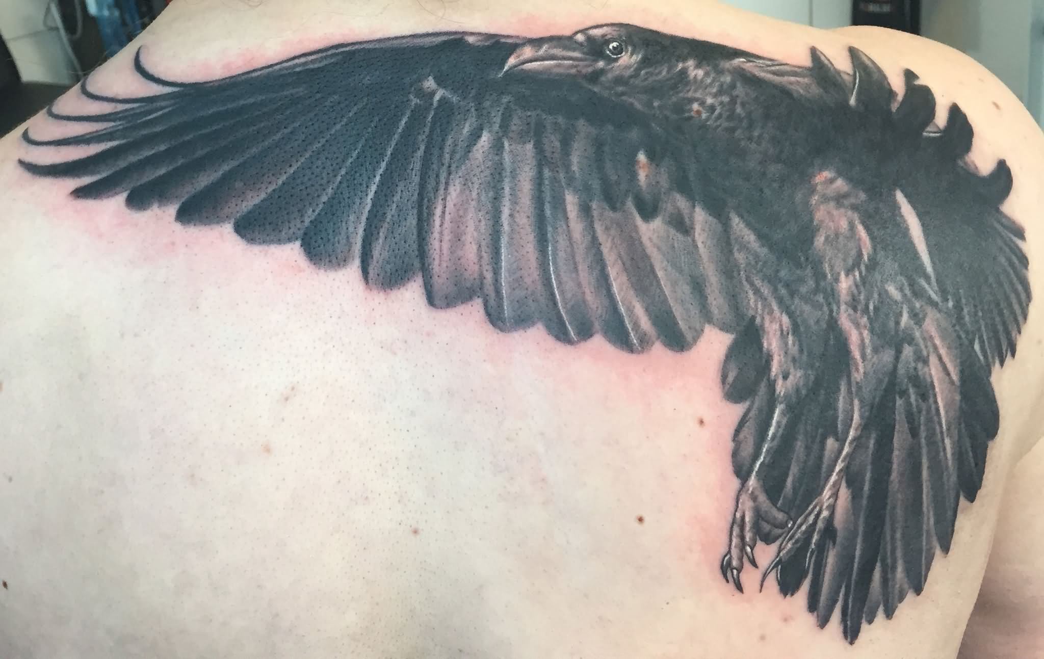 Backpiece Flying Raven Tattoo By Herm
