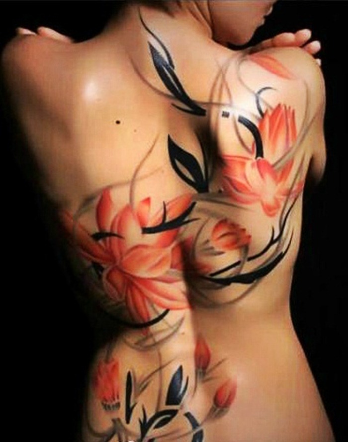 Backpiece Lotus Flowers Tattoo For Women