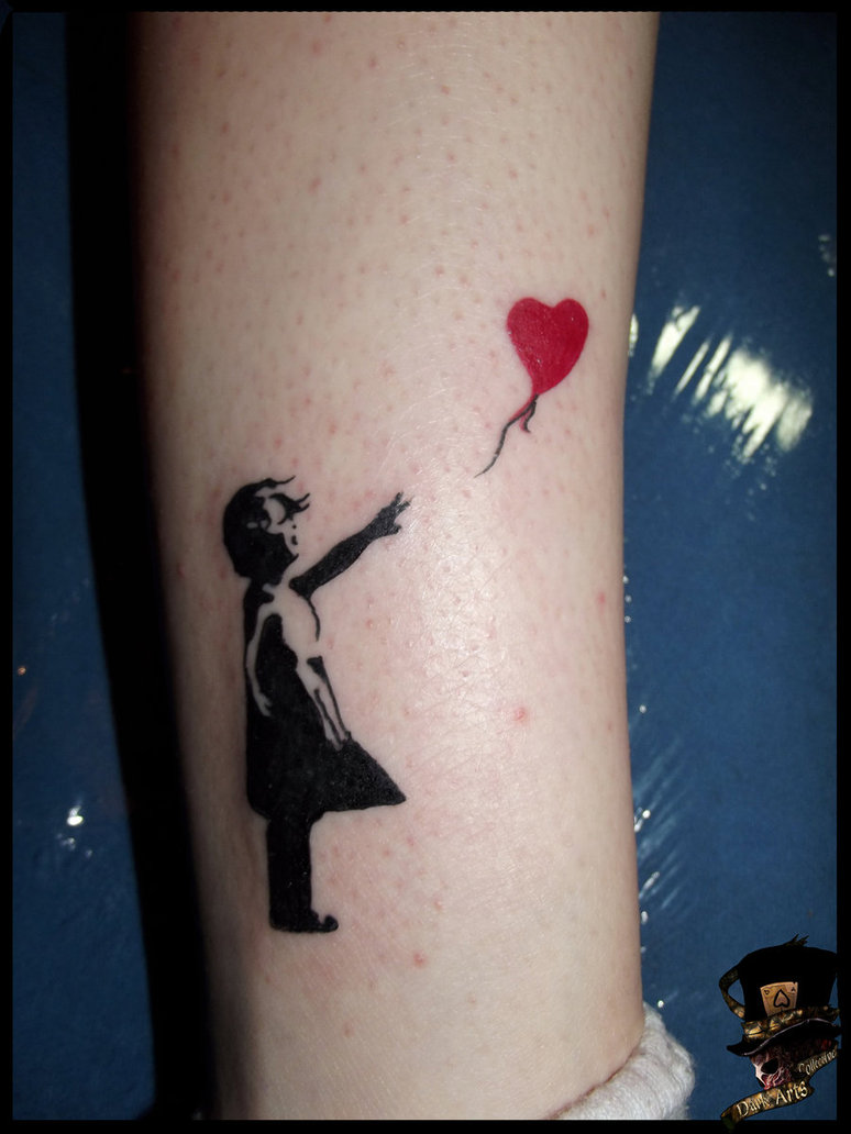 Banksy Girl Tattoo On Leg By Darkartscolective