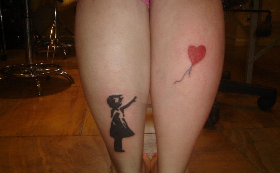 Banksy girl tattoo on leg calf by gracepayne