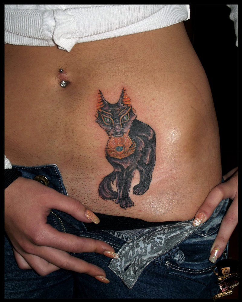 Bastet Tattoo On Hip by Darkartscolective