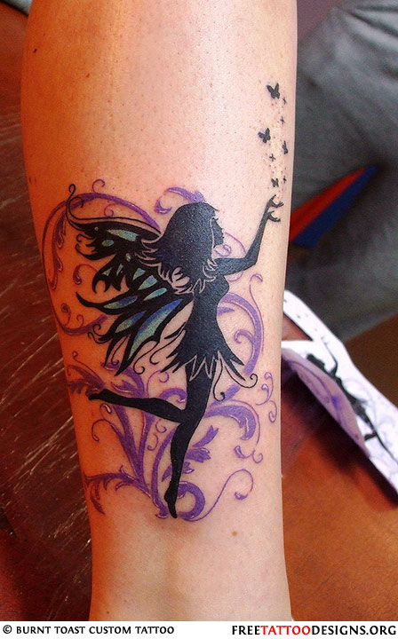 Black Fairy Tattoo On Leg