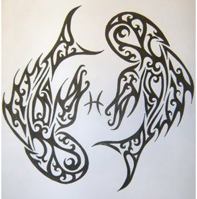 Black Tribal Pisces Tattoo Design