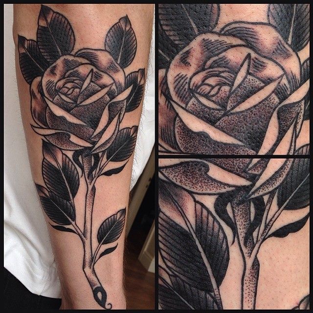 Black rose forearm tattoo