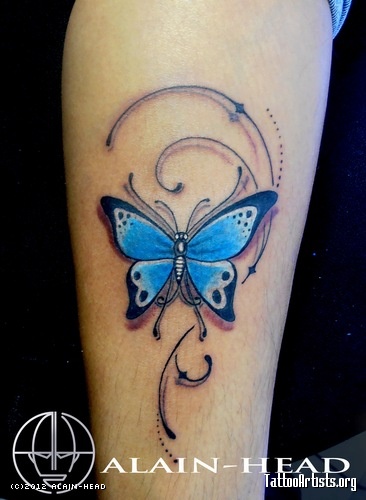 Blue Ink Mariposa Tattoo Design Idea