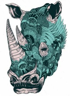 Colored Rhino Head Tattoo Design Idea