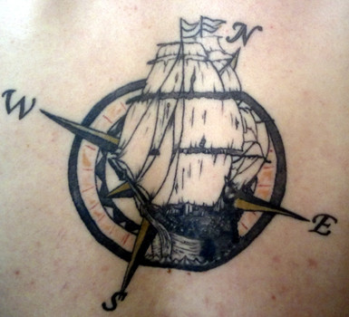 Compass And Boat Tattoo Design Idea