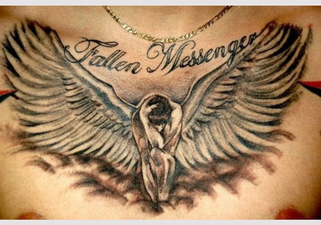 Fallen Messenger Angel Chest Tattoo