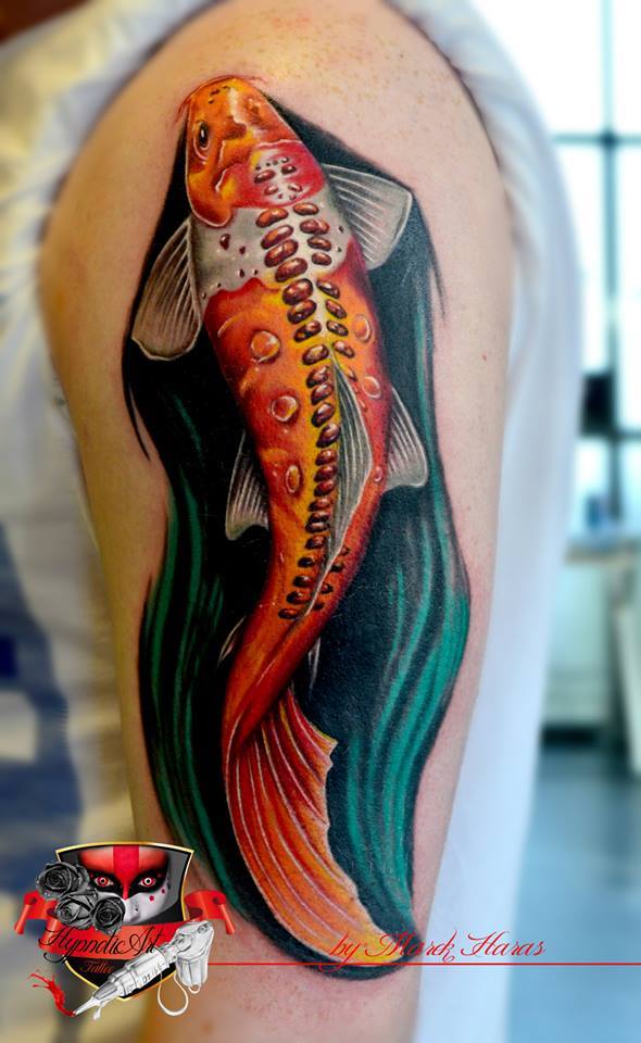 Fish Tattoo On Left Half Sleeve by Marek Haras