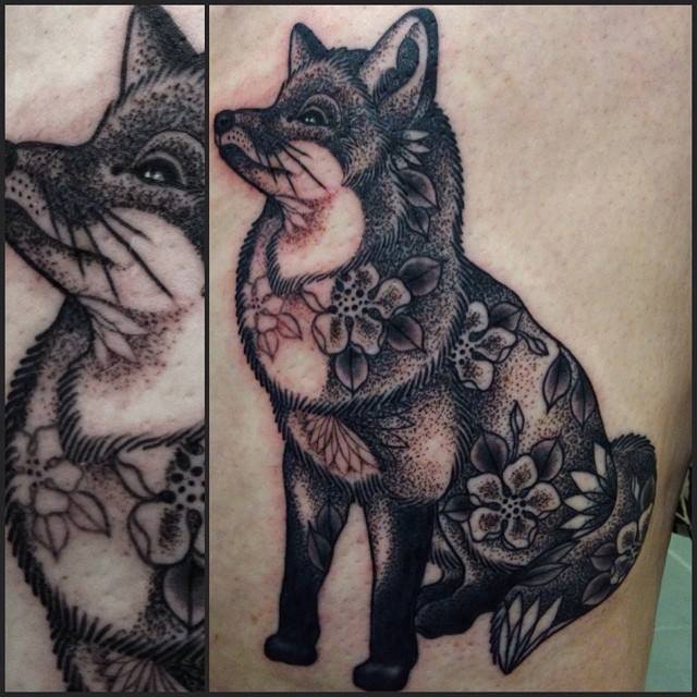 Floral Fox Tattoo by Lauren Gow