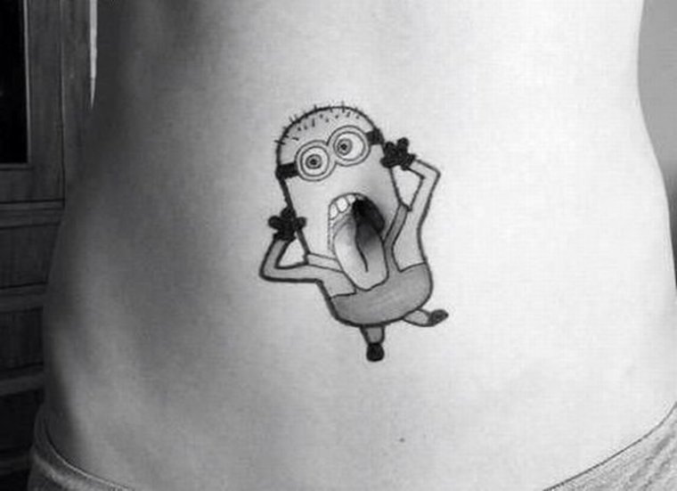 Funny Minion Belly Button Tattoo