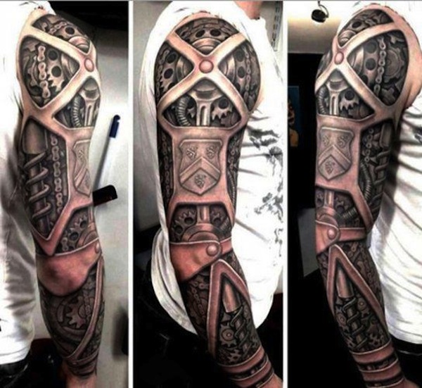Geek Biomechanical Tattoo On Right Sleeve