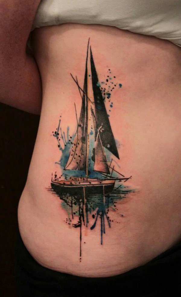 Gene Coffey Sail Boat Tattoo On Rib Cage
