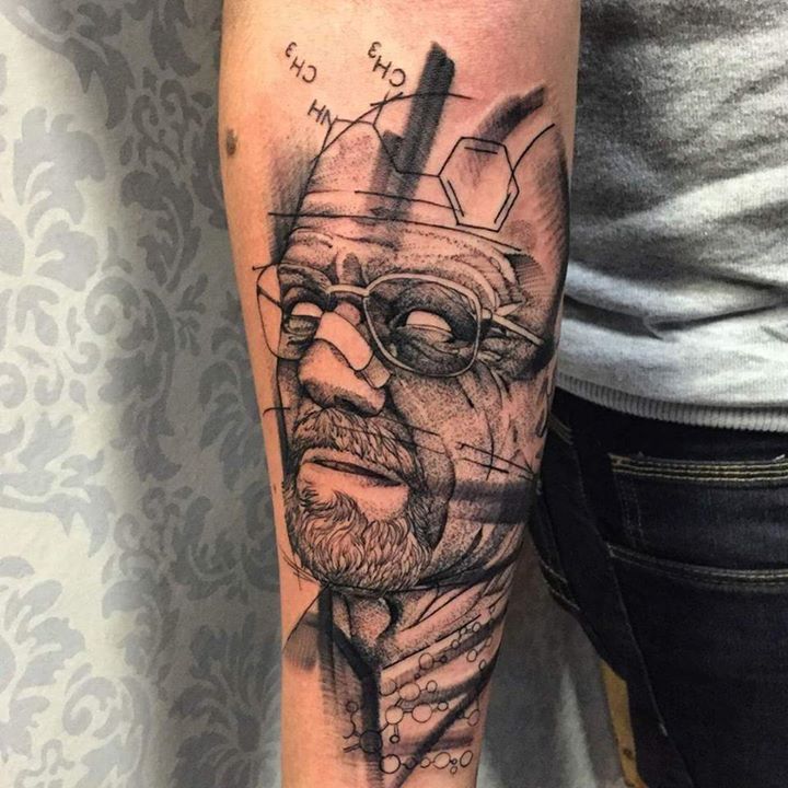 Geometric Walter White Tattoo On Arm