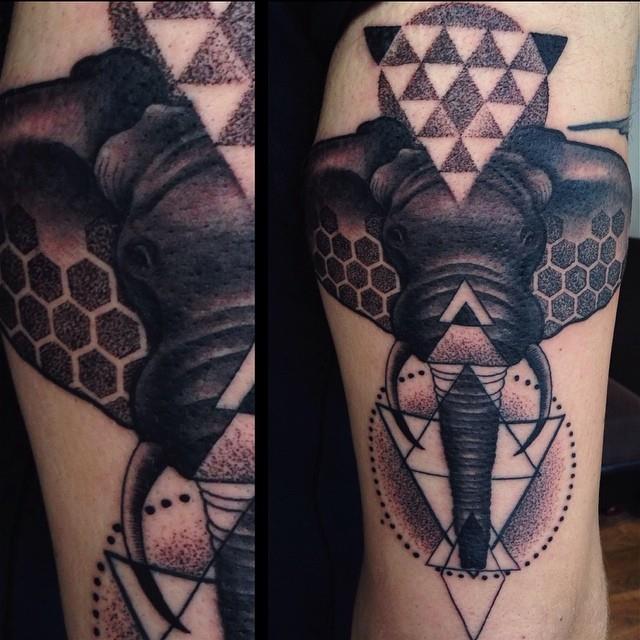 Geometric elephant tattoo by Lauren Gow