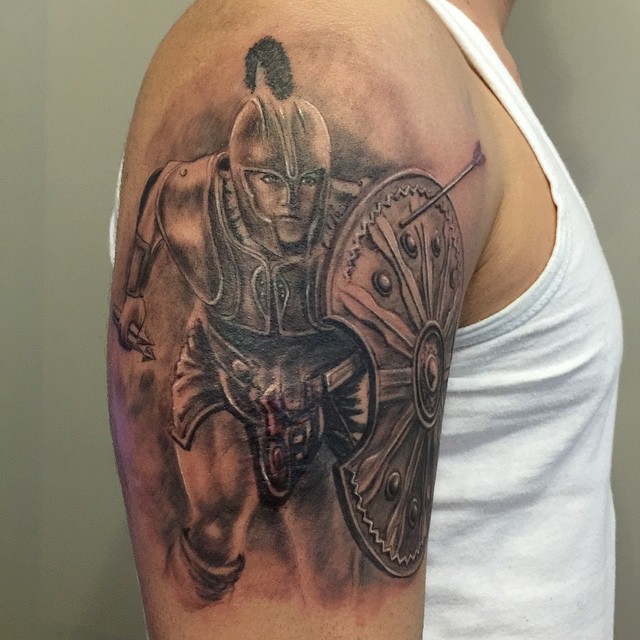 Greek Achilles Tattoo on shoulder by Erdoğan Çavdar