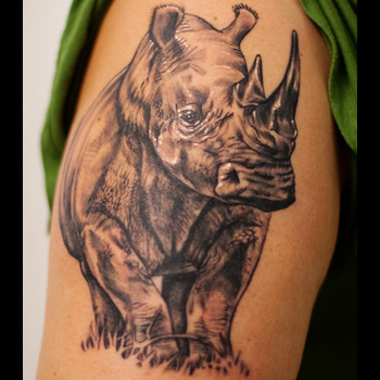 Grey Ink Rhino Tattoo Design