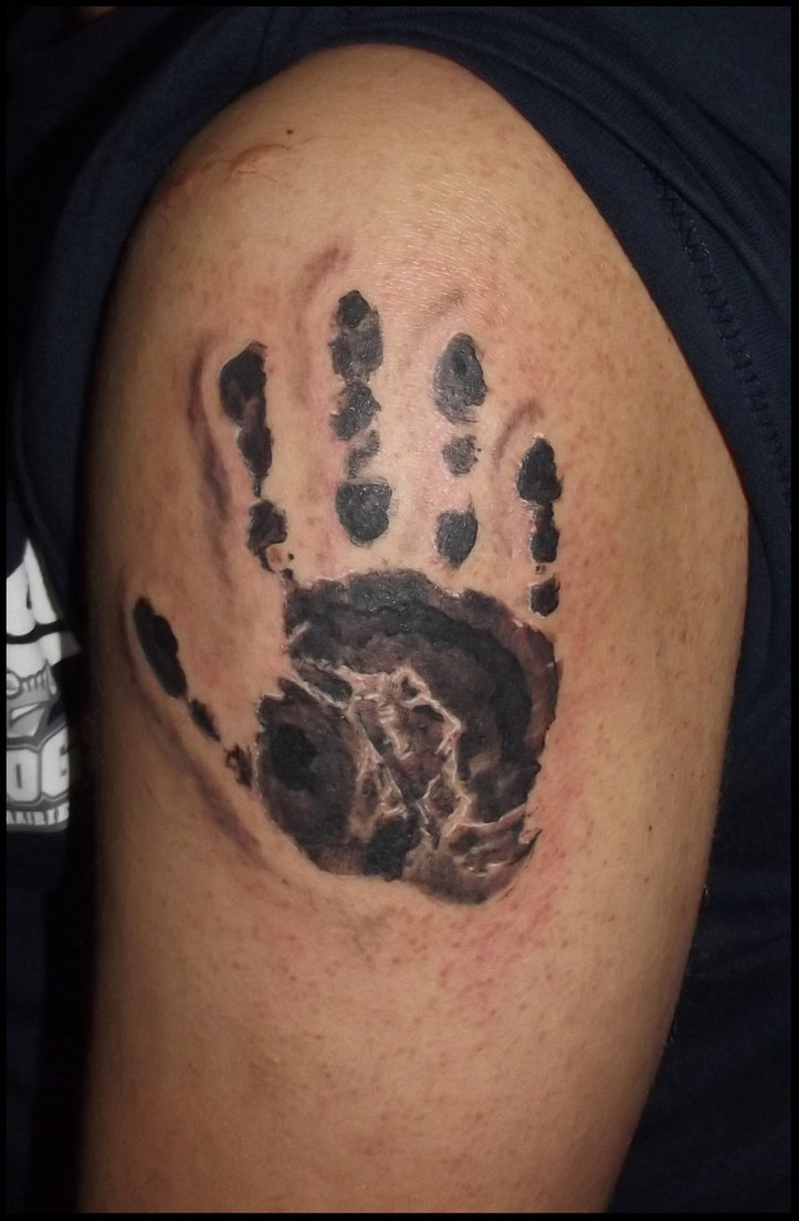 Hand print tattoo On Half Sleeve by Darkartscolective