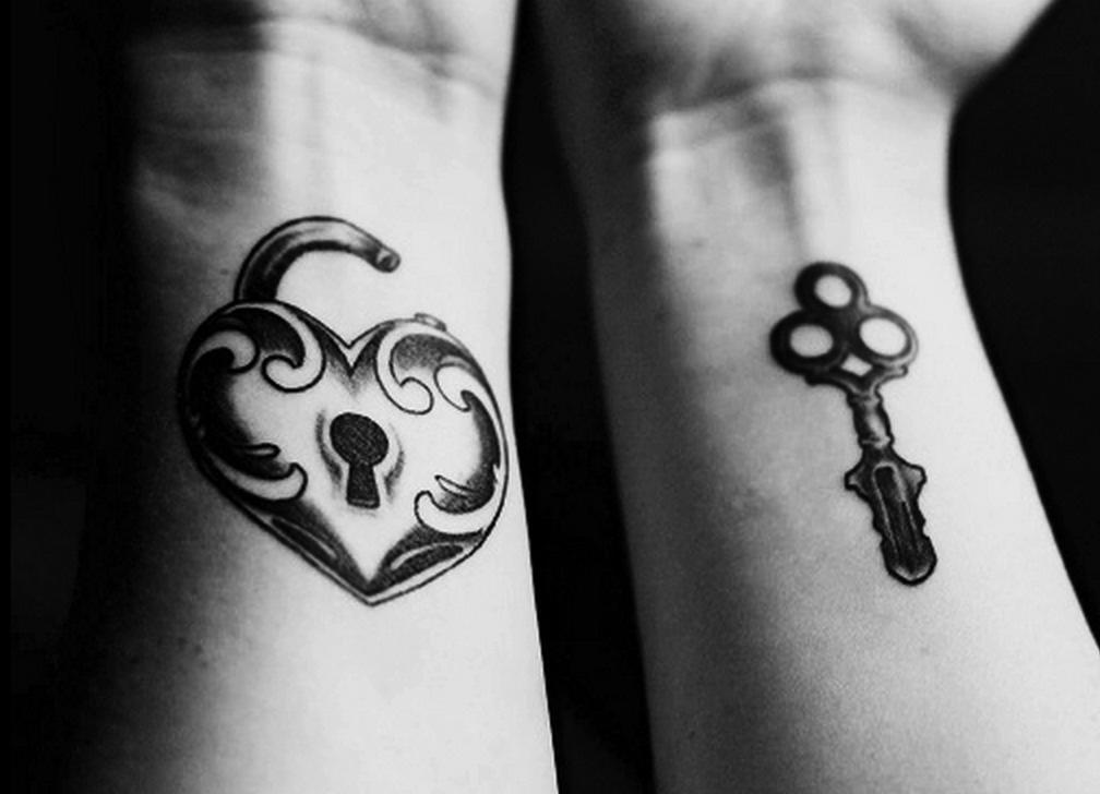 Heart Shaped lock and key tattoo for couples
