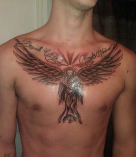 Incredible Angel Chest Tattoo