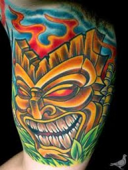 Inspirational Tiki Tattoo On Half Sleeve