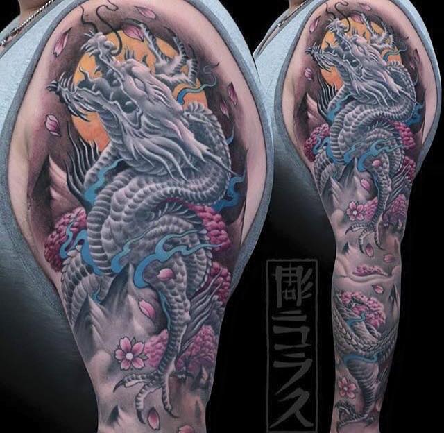 Japanese Dragon Tattoo On Left Sleeve by Nicklas Westin