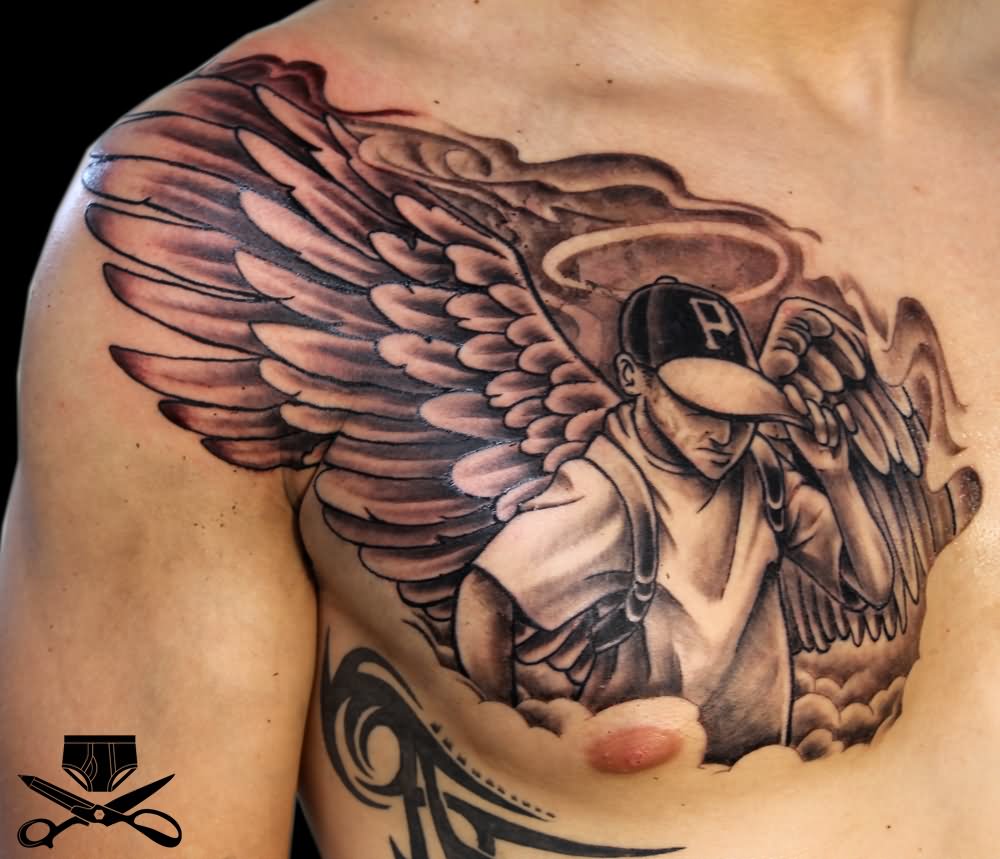 Male Angel Tattoo On Chest