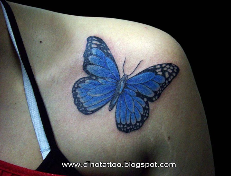 Mariposa Tattoo Design On Left Shoulder by Dinotattoo