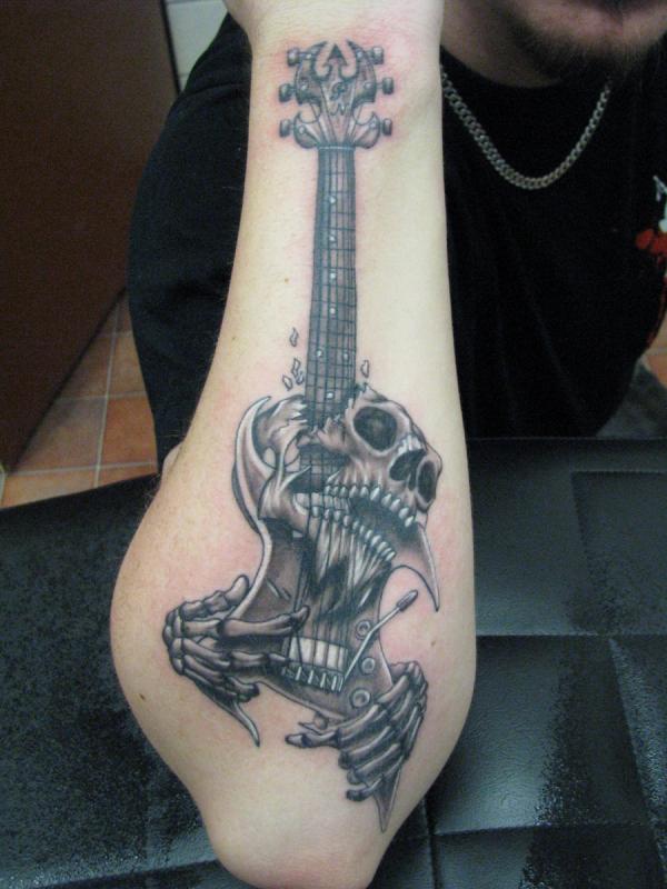 Music Guitar Tattoo On Arm By ZakkNoir