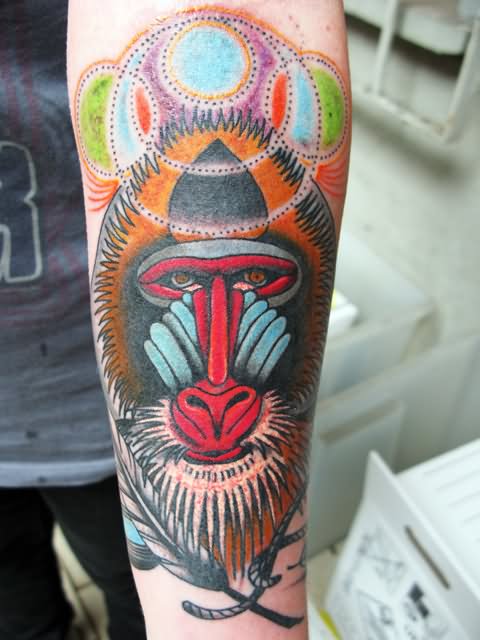 Mystical Baboon Tattoo On Left Arm