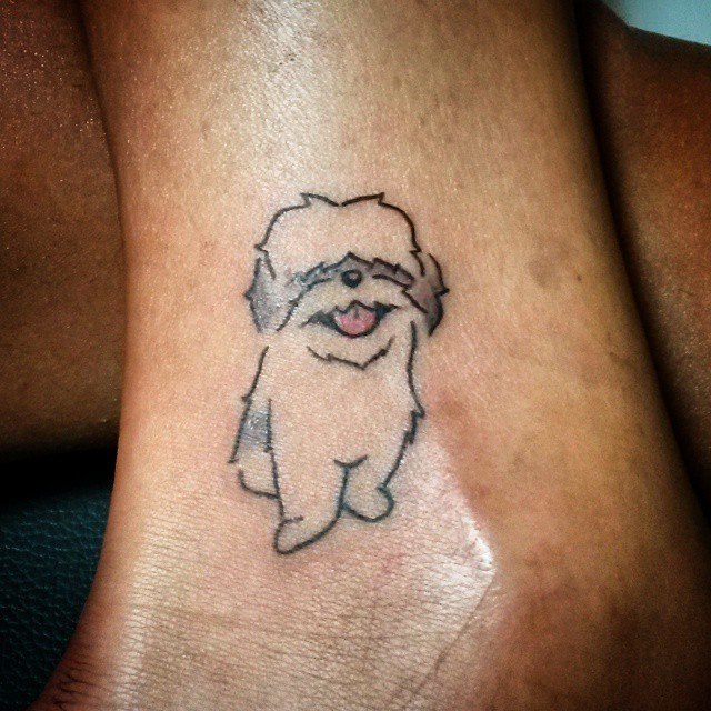 Nice Outline Dog Tattoo On Ankle