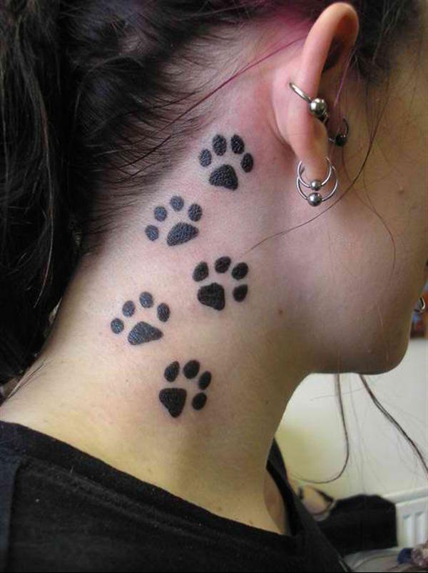 Paw Prints Tattoo On Girl Side Neck
