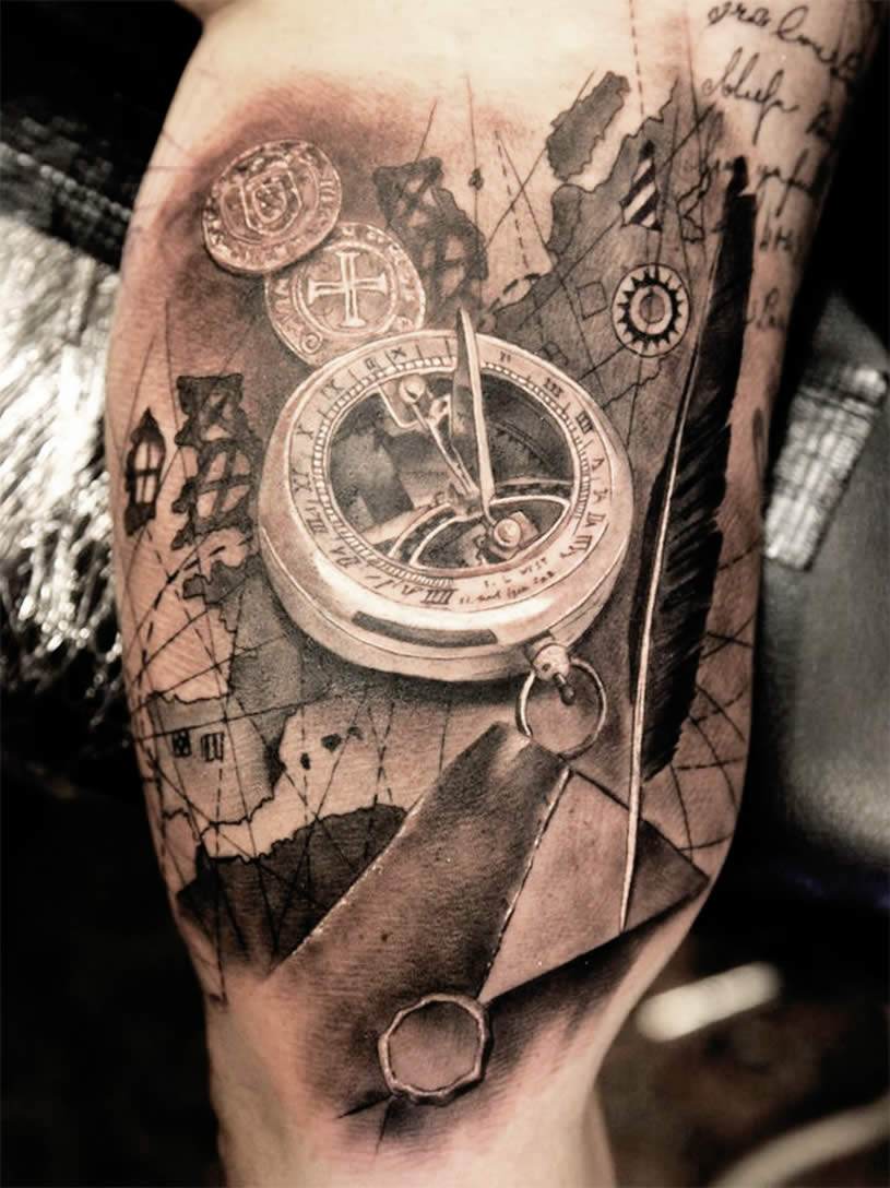Perfect compass tattoo on sleeve