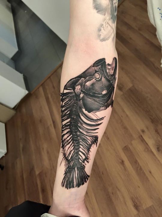 Realistic Fish Bone Tattoo On Forearm