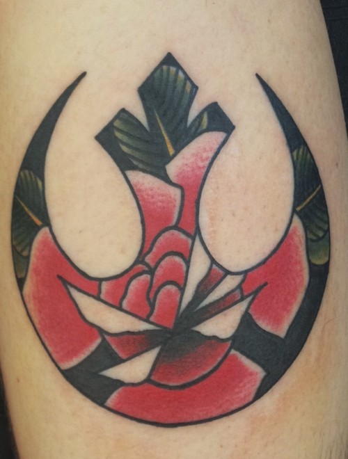 Rebel Alliance Tattoo With Traditional Rose