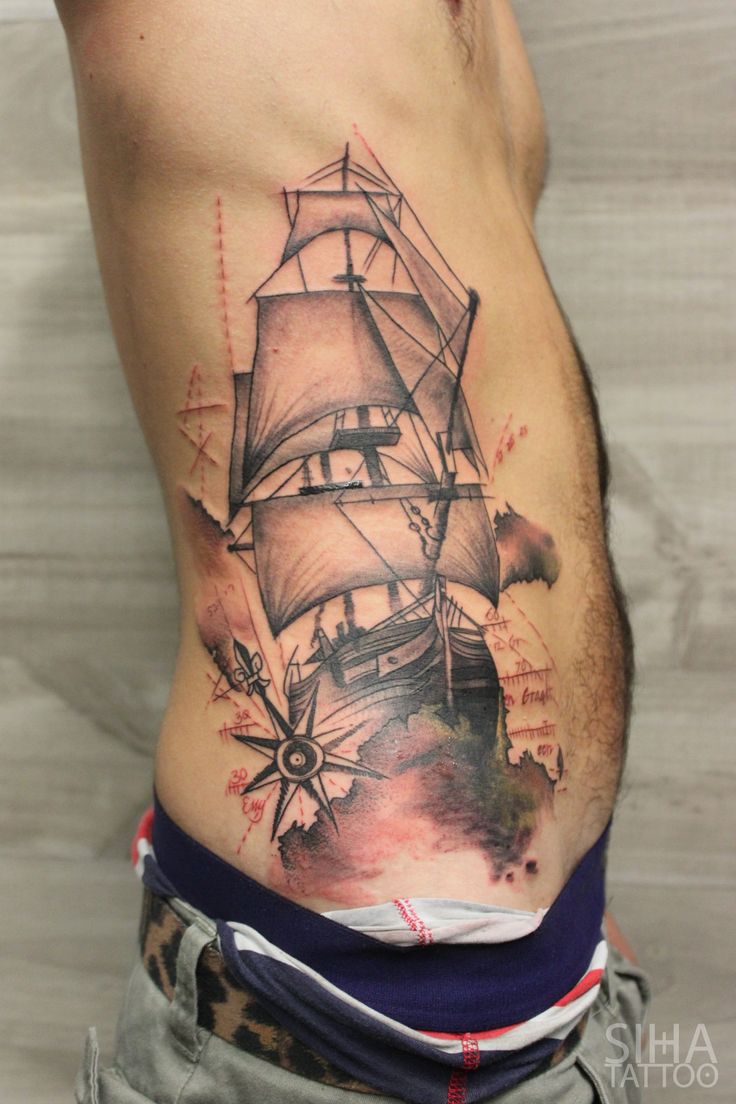 Rib Cage Sailboat Tattoo by Tayri Rodriguez