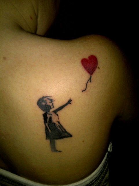 Right Back Shoulder Banksy Girl Tattoo by Kreestyle