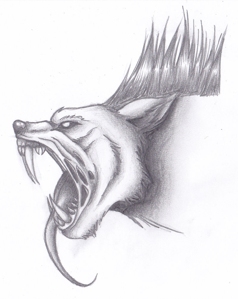 Saber tooth zombie hyena tattoo sketch