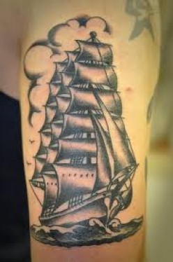 Sailboat Tattoo On Right Half Sleeve