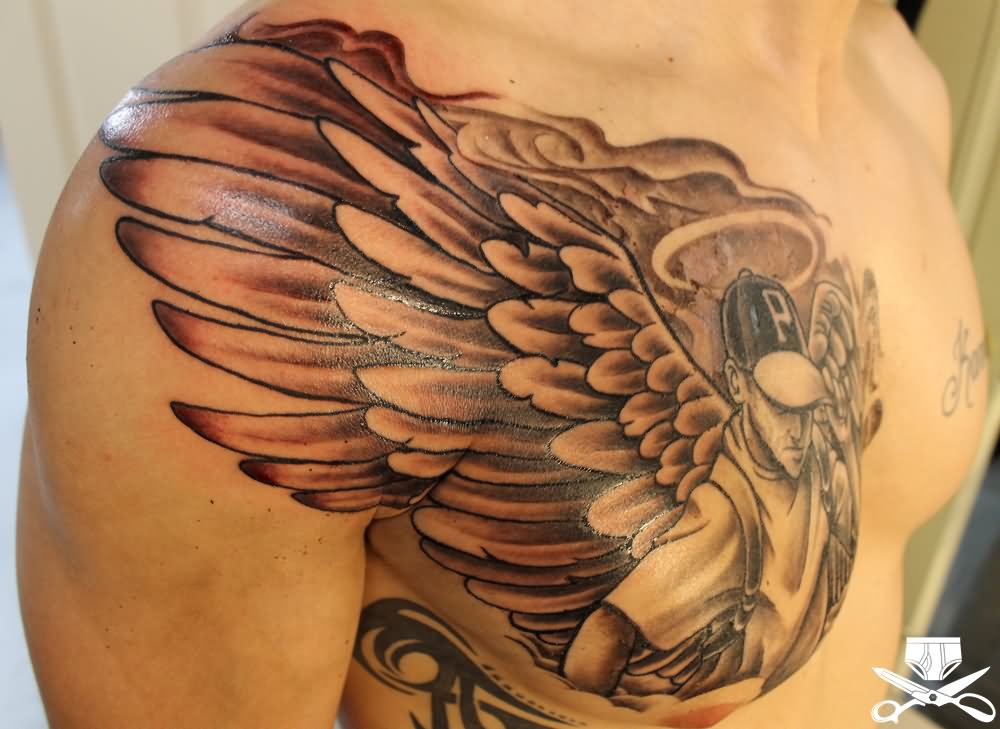 Side View of Male Angel Tattoo On Chest