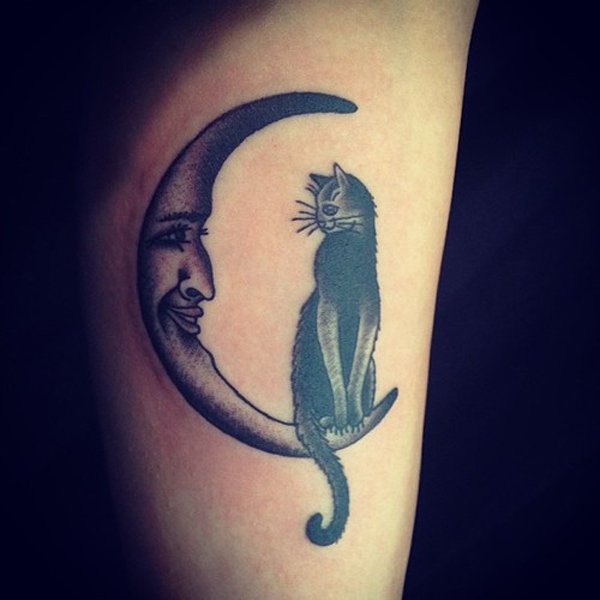 Smiling Moon And Cat tattoo design