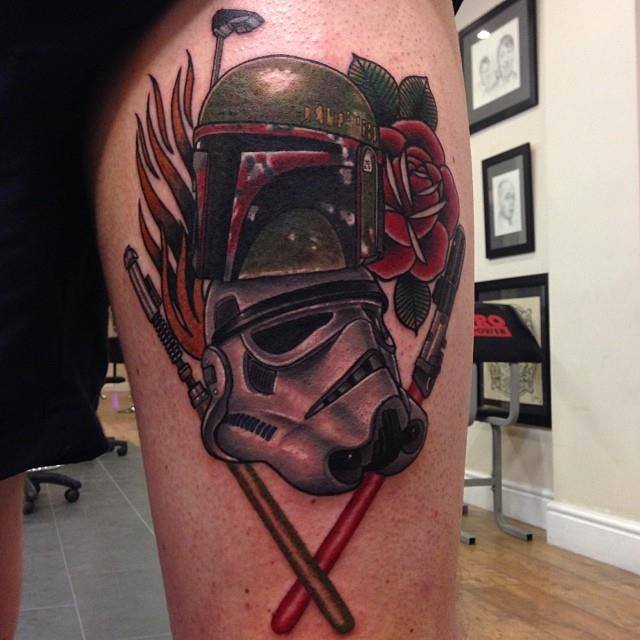 Star wars tattoo on thigh