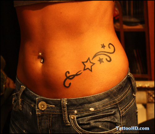 Stars And Tribal Hip Tattoo For Girls