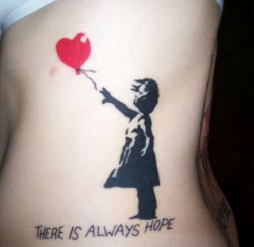 There Is Always Hope Banksy Girl Tattoo On Rib Cage